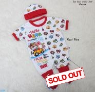 Set bear white 3in1 merah