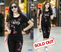 Setelan paris bunga black