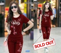 Setelan Paris bunga maroon